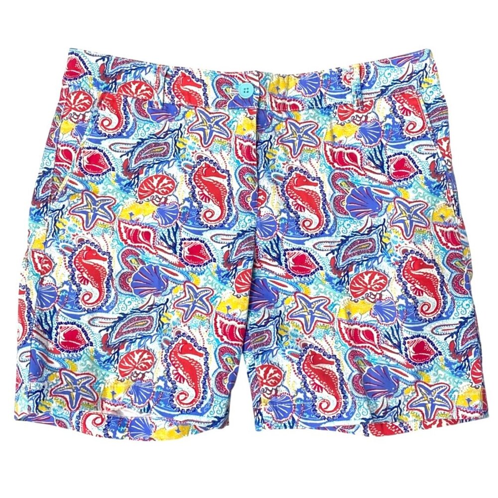 Talbots The Weekend Multicolor Tropical Coastal Seashell Print Chino Shorts Sz 4